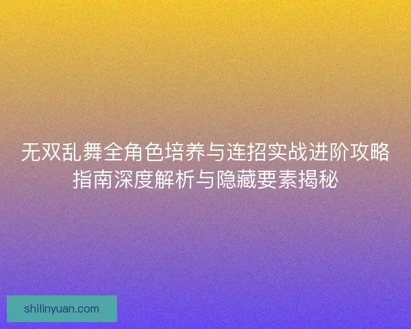 无双乱舞全角色培养与连招实战进阶攻略指南深度解析与隐藏要素揭秘