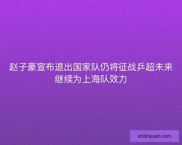 赵子豪宣布退出国家队仍将征战乒超未来继续为上海队效力